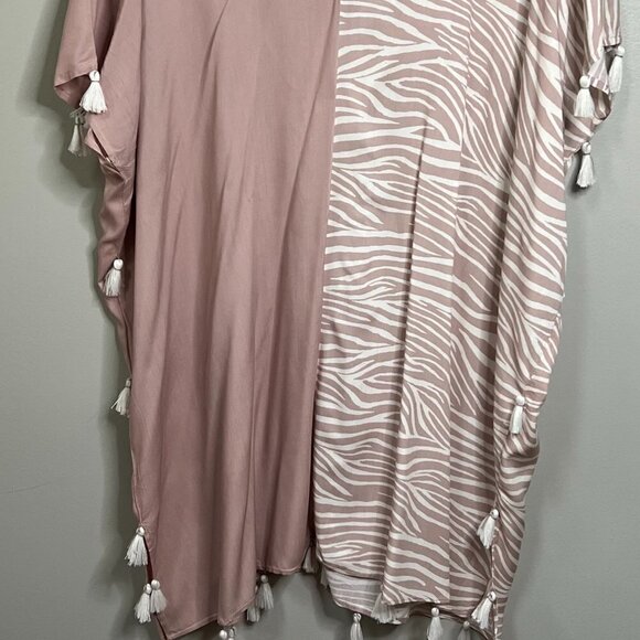 Rope Trim Surf Gypsy Beach Cover Up in Mauve and creme color Size M - Picture 7 of 7